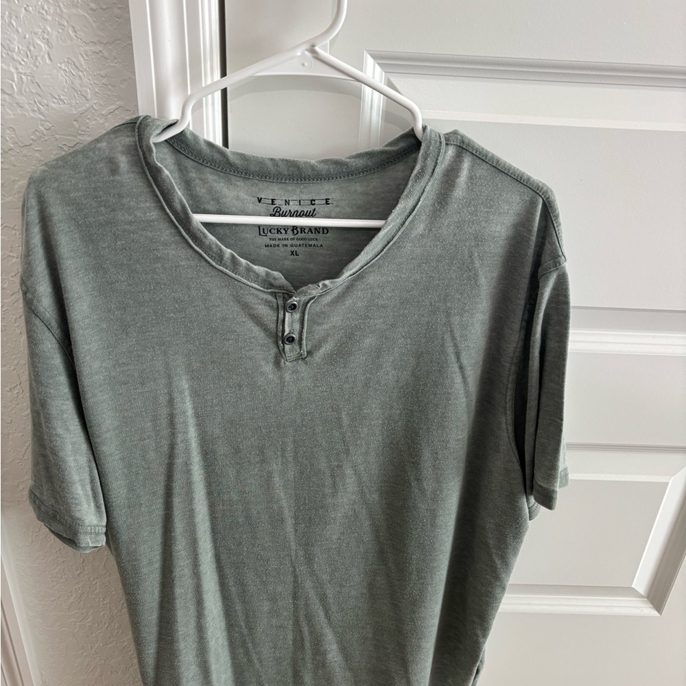 Lucky Brand Green Burnout Notch T-Shirt